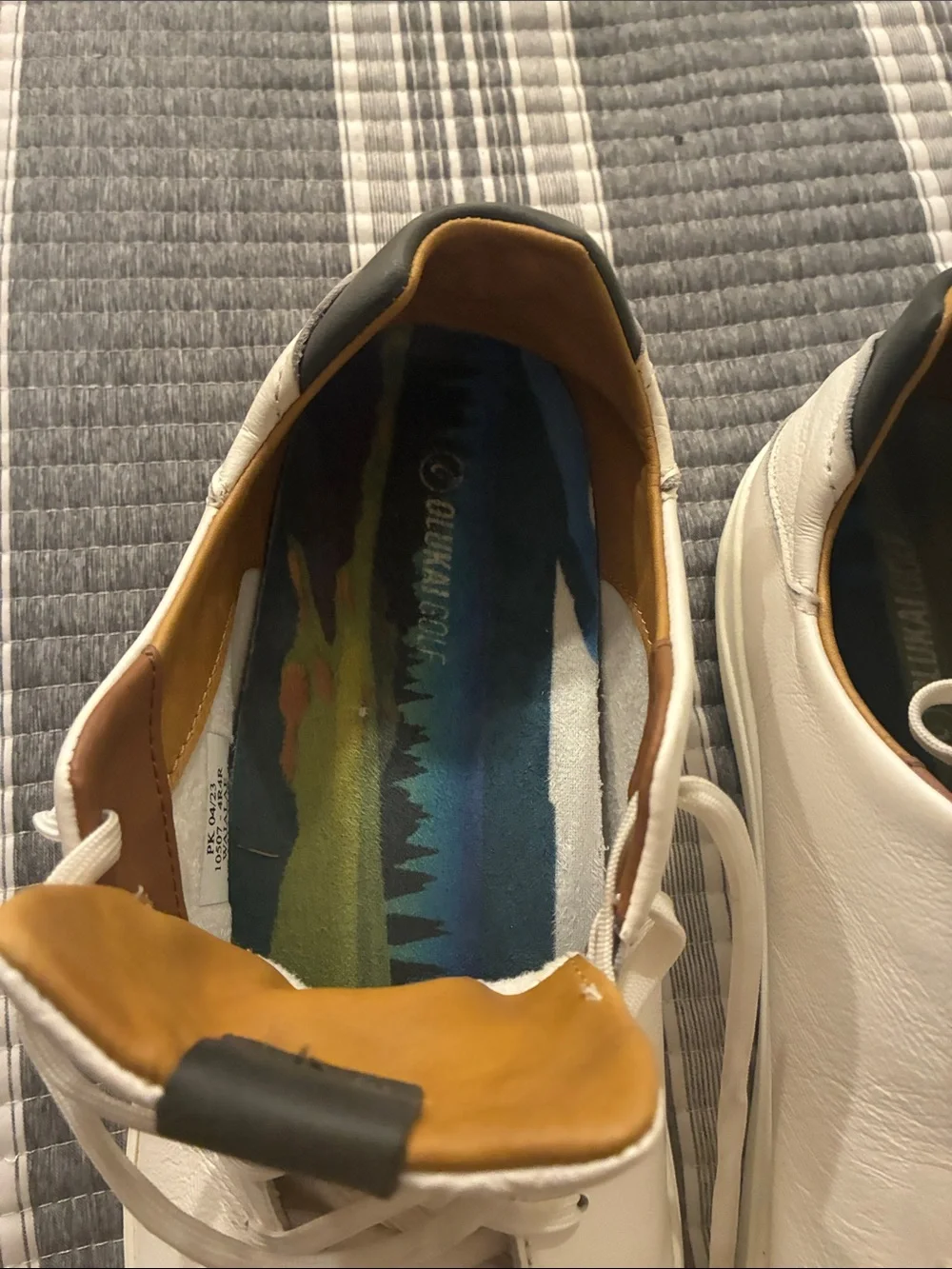 Olukai Men's White Leather Golf Shoes